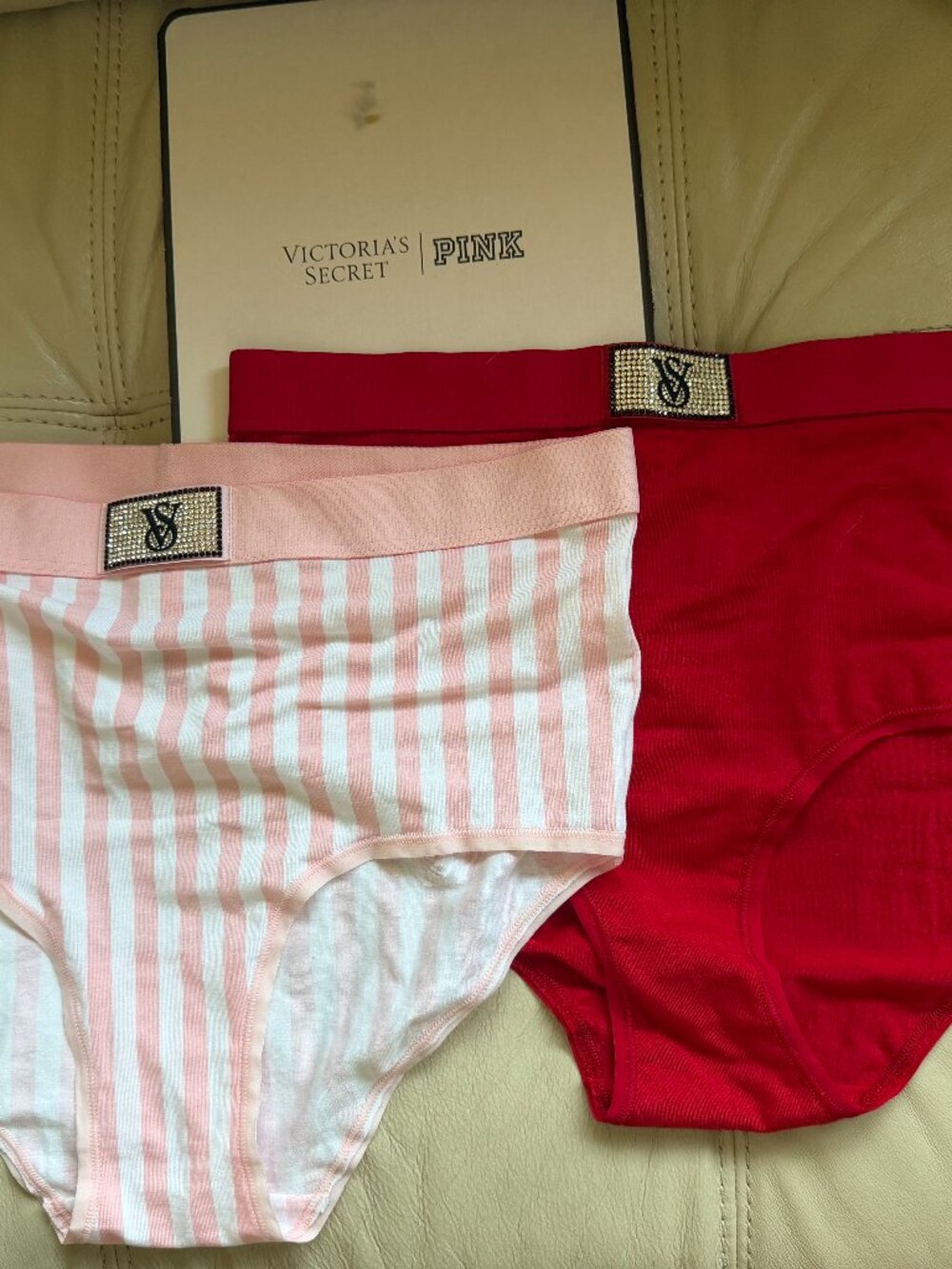 TWO (2) Victoria's Secret Women's Logo Cotton Shine Patch Modern Brief Panty